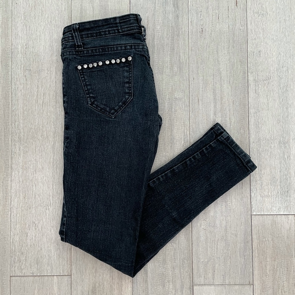 Black Washed Rhinestone Jeans - Picture 6 of 8